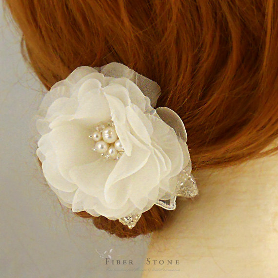 Wedding - Pure Silk Wedding Hairpiece, Wedding Headpiece Bridal HeadPiece, Bridal Hair Flower Bridal Hair Accessory Swarovski Crystal Freshwater Pearl