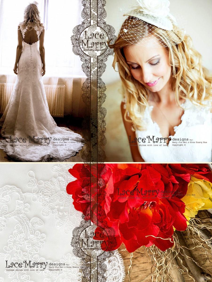 Wedding - Alencon Lace Wedding Dress, Fit and Flare Wedding Dress, Lace Wedding Dress, Wedding Dress, Keyhole Back Wedding Dress, Bridal Gowns