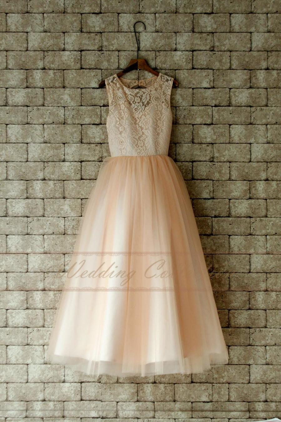 Hochzeit - Blush Junior Bridesmaid Dress Lace Flower Girl Dress Floor Length