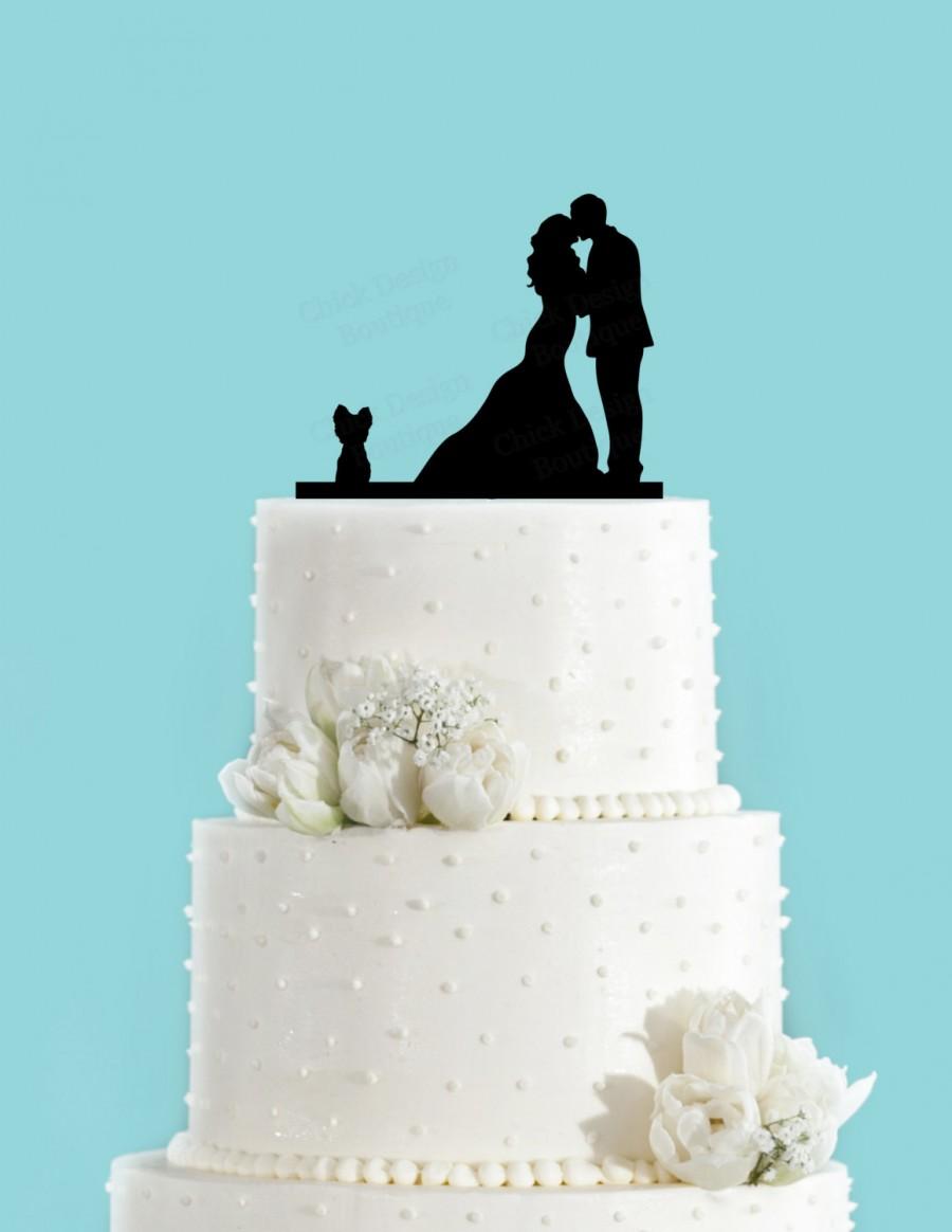 زفاف - Couple Kissing with Yorkie Dog Wedding Cake Topper