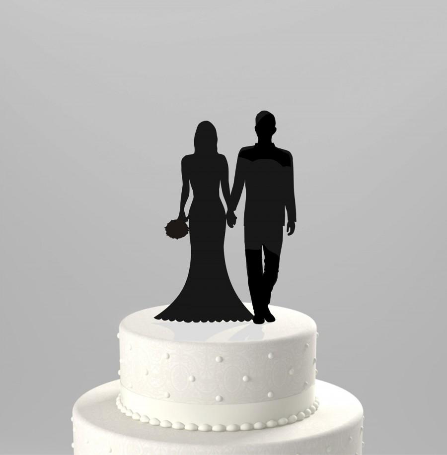 زفاف - Wedding Cake Topper Silhouette Groom and Bride Hand in Hand, Acrylic Cake Topper [CT86]