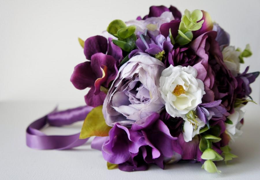زفاف - Silk Wedding Bouquet, Purple Peony Bridal Bouquet, Vintage Wedding, Rustic Wedding, Shabby Chic Wedding, Bride, Bridesmade