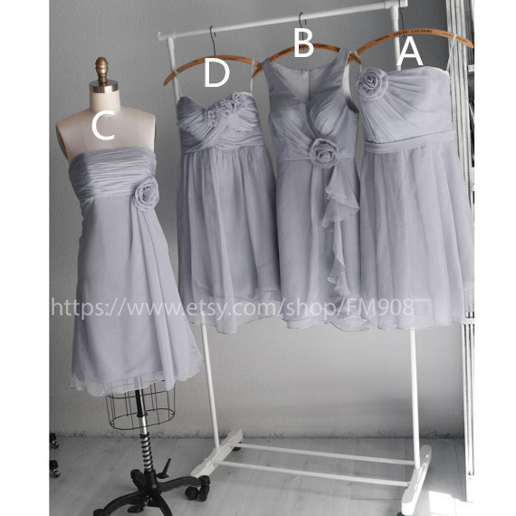 Wedding - 2016 Mix Match Bridesmaid dress, Gray Wedding dress, Chiffon Mix Match Prom dress, Grey Formal Dress Short Legnth  (E002 Gray)