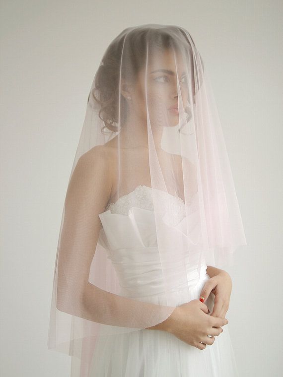 Pink Fingertip Wedding Veil Pink Wedding Veil With Blusher Soft Tulle Wedding Veil Simple