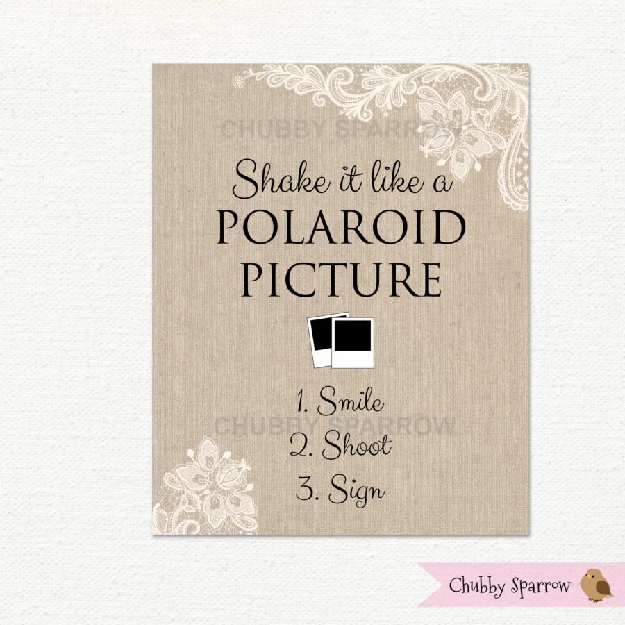 Mariage - Wedding Polaroid Photo Booth, Guest Book Sign, Lace & Linen, 8x10", Shake it like a polaroid, Printable, Instant download