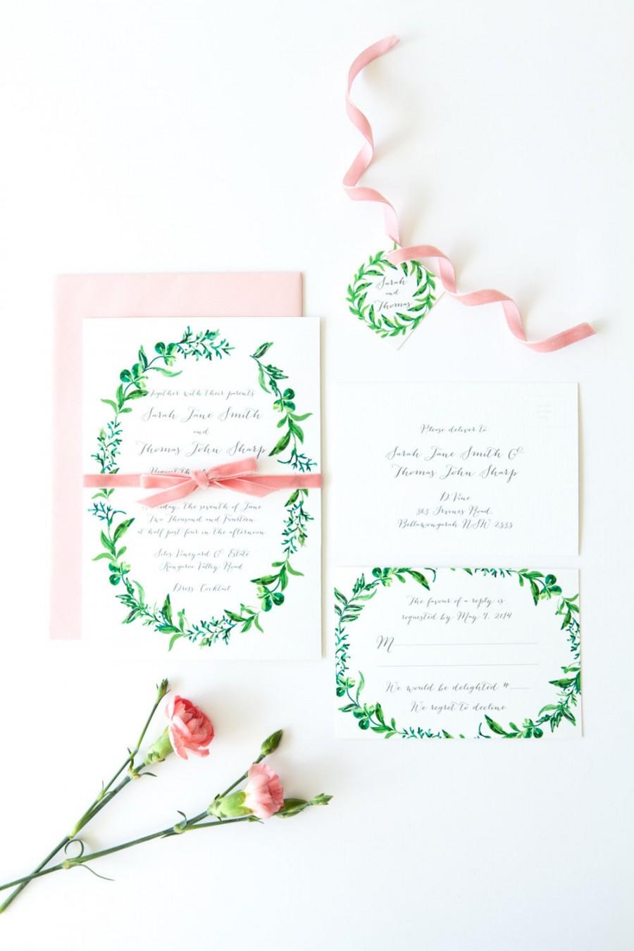 زفاف - Printable Wedding Invitation - DIY - Watercolour Wreath
