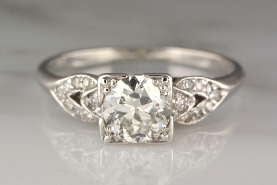 Hochzeit - Early 1920s .95ctw Late Edwardian / Art Deco Old European Cut Diamond and Platinum Engagement Ring with Single Cut Accents R728