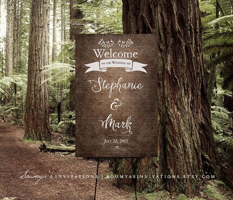 Wedding - Wedding Welcome Sign, Rustic Woodland Welcome Sign, Enchanted Forest Wedding, Wedding Reception Sign, Personalized Printable Wedding Sign