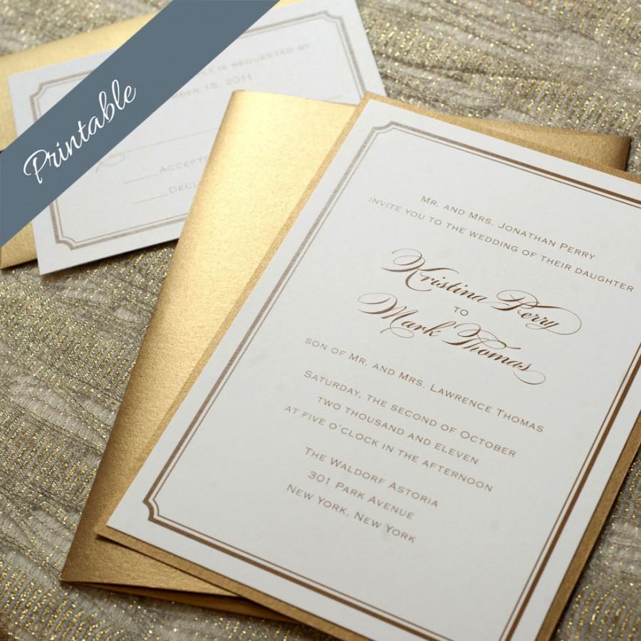 Свадьба - Simple Gold Wedding Invitation Printable Gold Wedding Invitations Simple Wedding Invitation