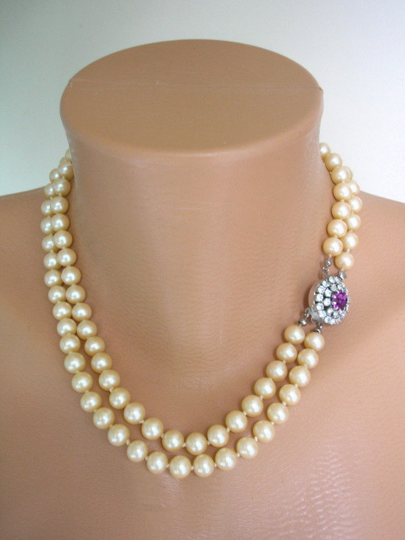 Mariage - AMETHYST Necklace, Pearl Bridal Choker, Purple Jewelry, Great Gatsby, Bridal Pearls, Art Deco, Rhinestone, Bridal Necklace, Pearl Necklace