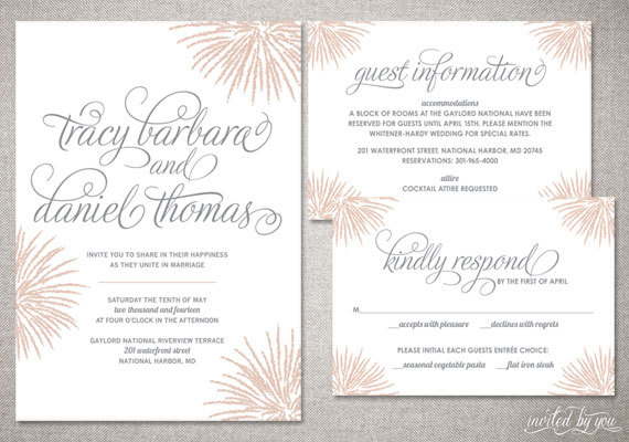 Hochzeit - Firework Inspired "Tracy" Wedding Invitation Suite - Whimsy Modern Calligraphy Script Invitations - DIY Digital Printable or Printed Invite