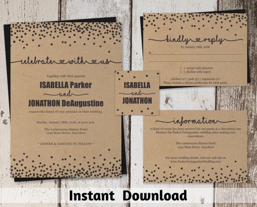 زفاف - Wedding Invitation Template - Rustic Printable Set 