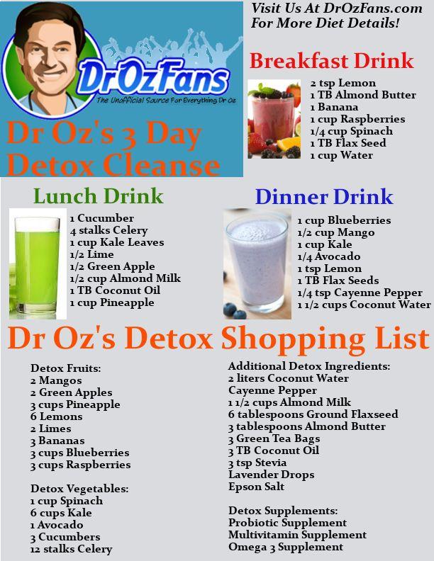 Hochzeit - Dr Oz 3 Day Detox Cleanse Shopping List, Drink Recipes & Supplements