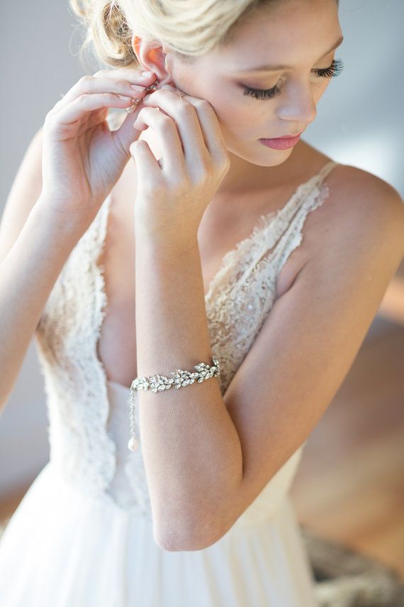 Mariage - Wedding Bracelet, Crystal Pearl Bridal Jewelry, Bridal Bracelet With Matching Earrings, Pearl Bracelet & Earrings