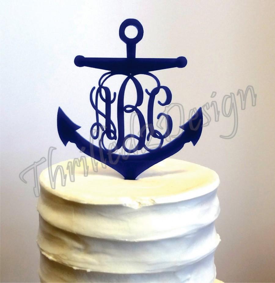 Hochzeit - 6 inch Anchor with Vine Monogram CAKE TOPPER - Celebrate, Party, Cake Decoration