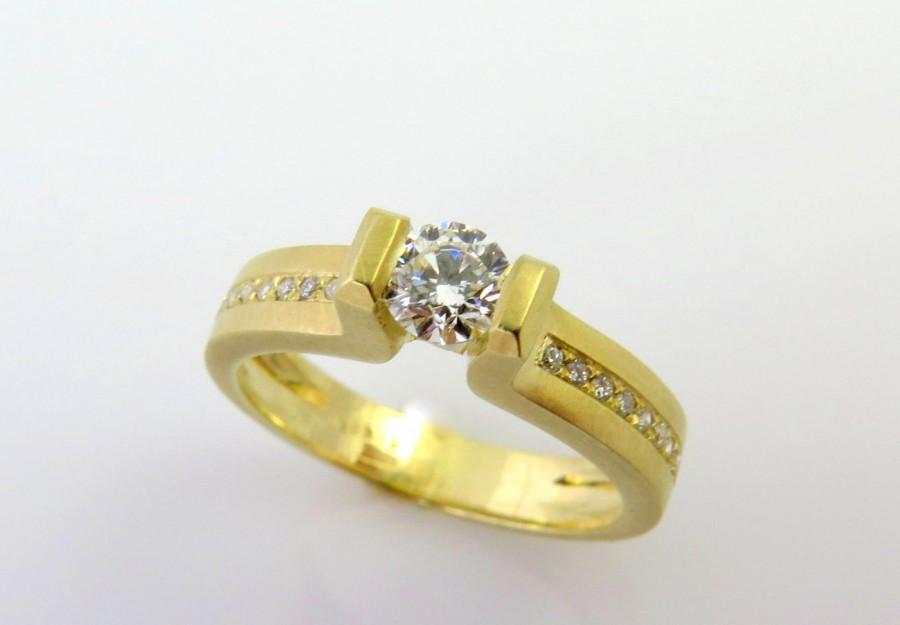 Wedding - Diamond engagement ring, Tension ring, Solitaire engagement ring, Round diamond engagement ring, Modern engagment ring, 14k gold