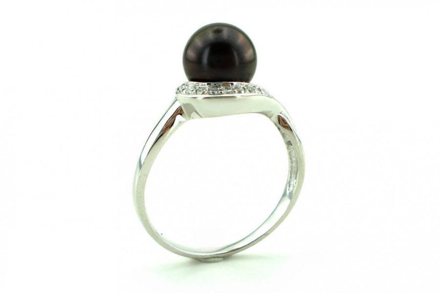 Mariage - Pearl Engagement Ring, Dark Pearl Gold Ring, Unique Pearl Ring, Vintage Ring, Pearl Wedding Band