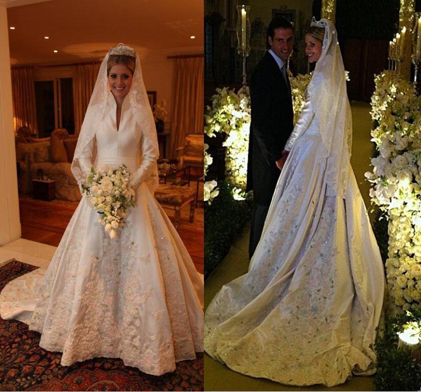 Hochzeit - Vintage 2016 Winter Wedding Dresses Long Sleeve Satin Applique Lace Crystal Beads Chapel Train Wedding Ball Bridal Gowns High Neck Online with $124.09/Piece on Hjklp88's Store 
