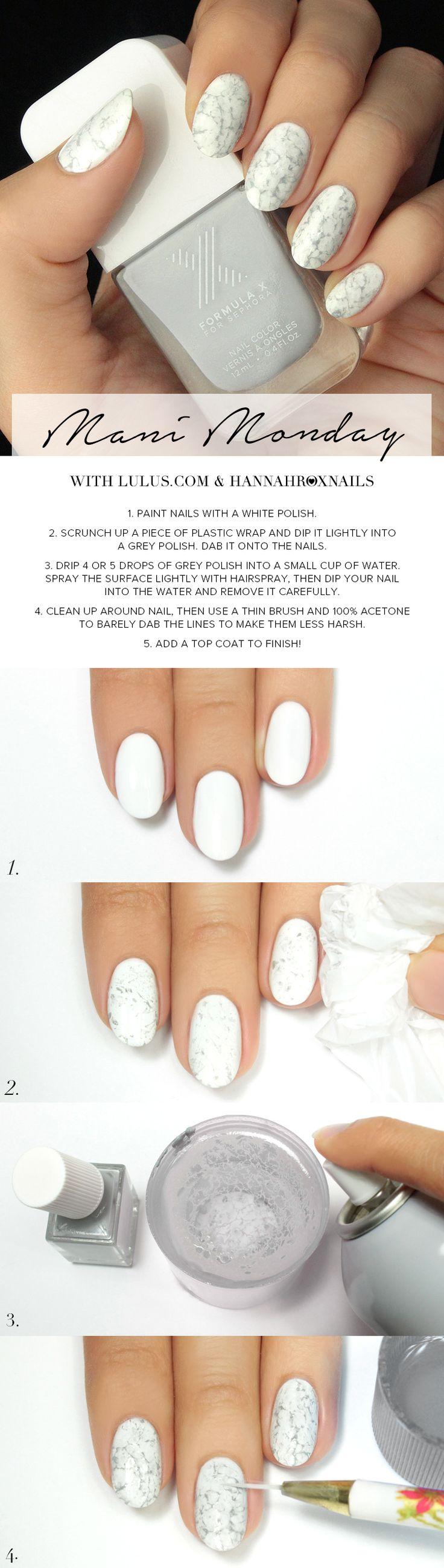 زفاف - Mani Monday: White Marble Nail Tutorial (Lulus.com Fashion Blog)