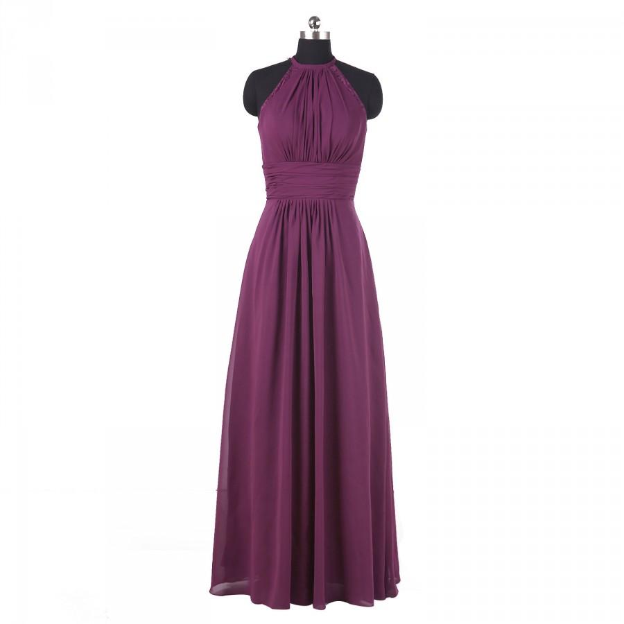 زفاف - Purple bridesmaid dress Long chiffon dress Floor Length bridesmaid dress Halter grape bridesmaid dress