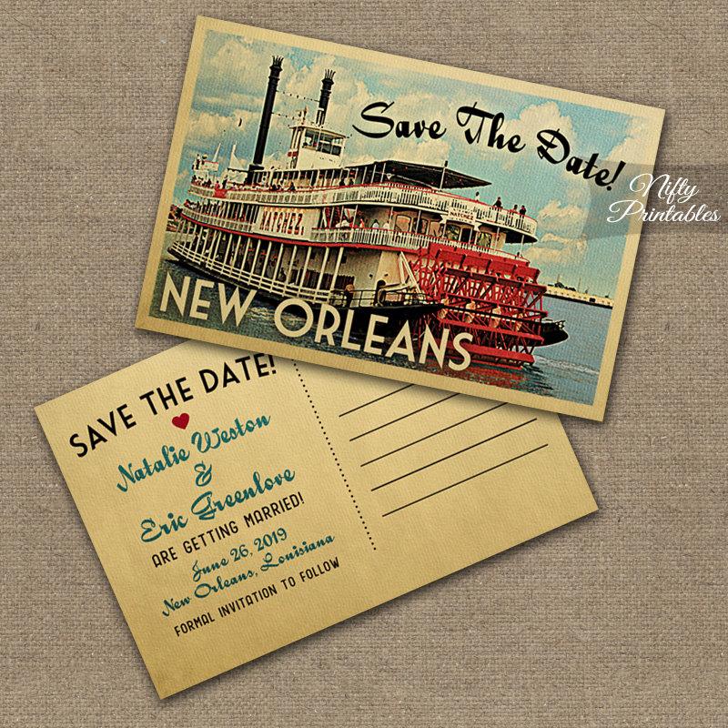 Hochzeit - New Orleans Save The Date Postcard - Vintage Travel New Orleans Louisiana Save The Date Cards - Printable NOLA Wedding Save The Date VTW