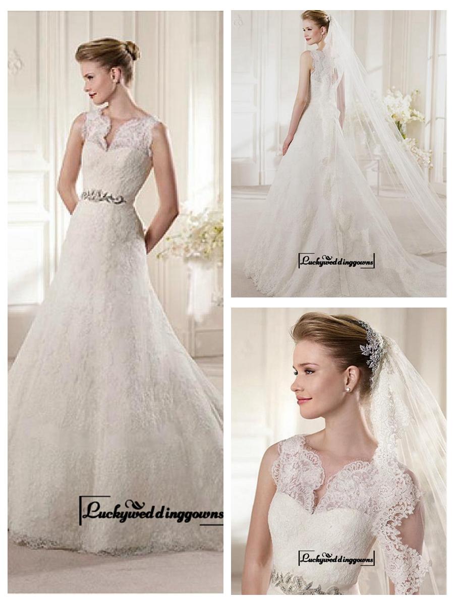 Wedding - Alluring Satin&Tulle A-line Illusion High Neckline Natural Waistline Wedding Dress