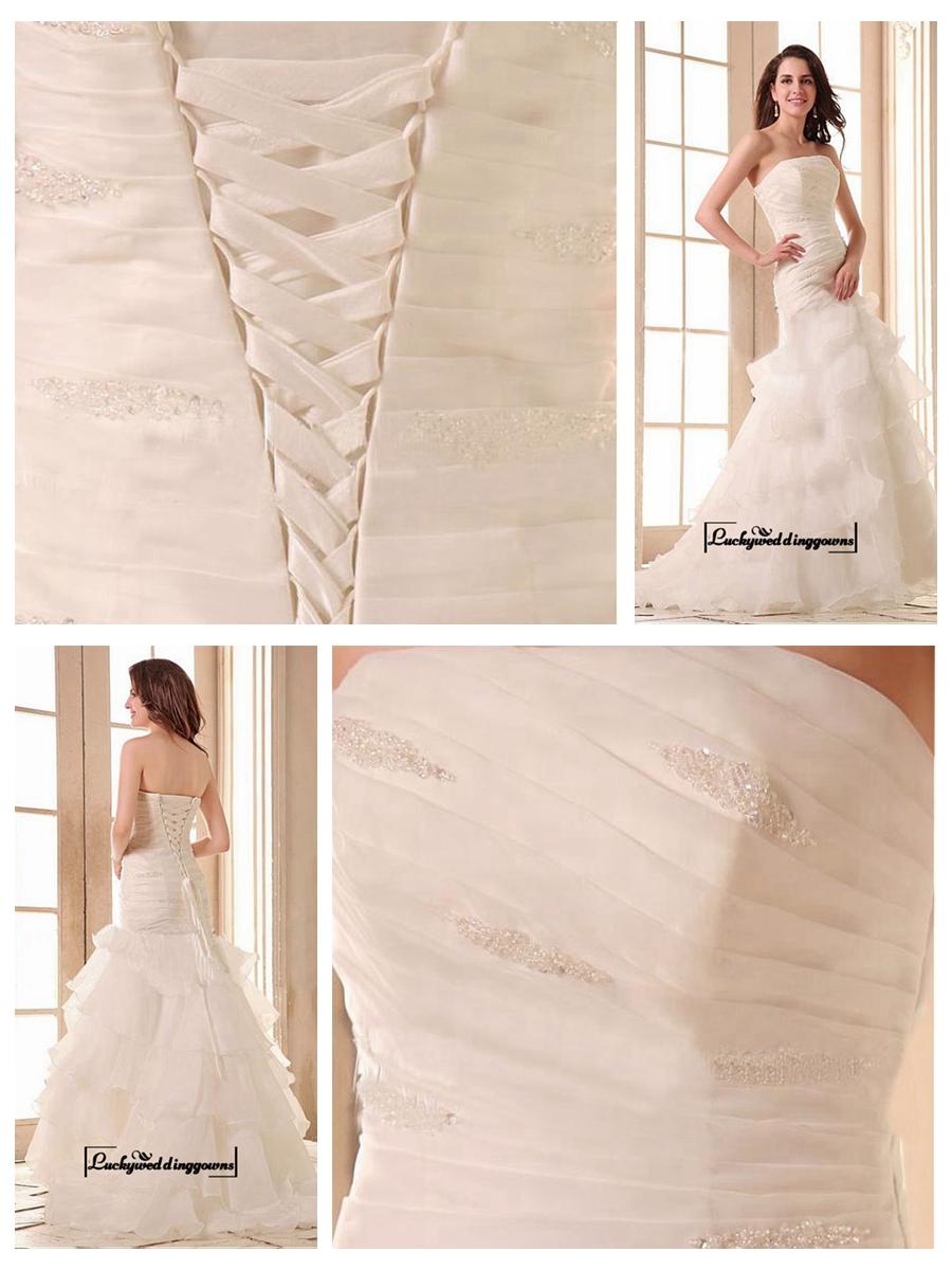 Hochzeit - Alluring Satin&Organza Satin A-line Strapless Neckline Dropped Waistline Wedding Dress