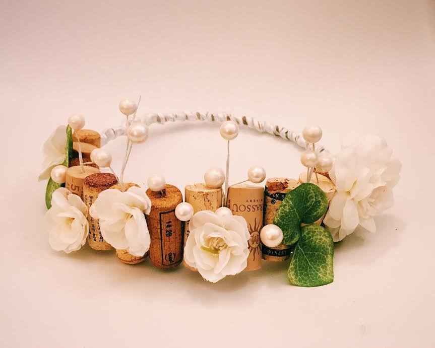 زفاف - Bachelorette Flower cork crown / Tiara