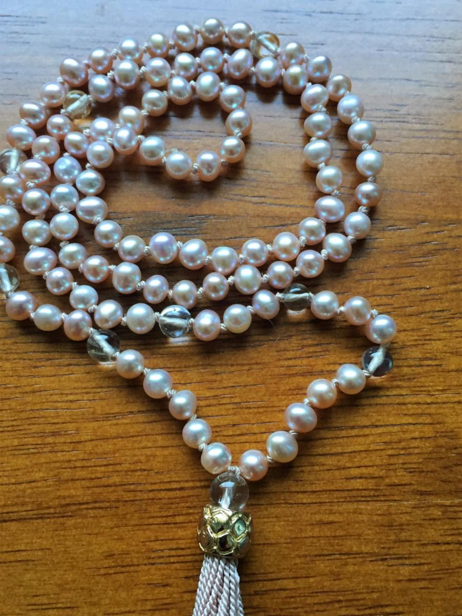 Hochzeit - I Am Generous Freshwater Pearls & Citrine Mala Prayer Beads