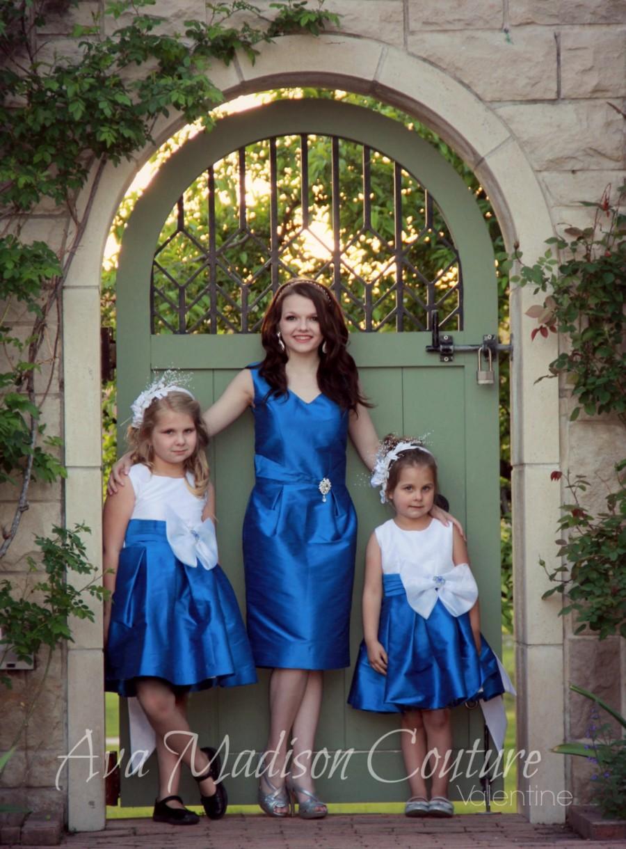 Свадьба - Custom Made Navy Blue Dress, Maid of Honor Bridesmaids Dress with V Neck & Rhinestone Brooch Lined Pleated Womens Formal Evening Party Dress