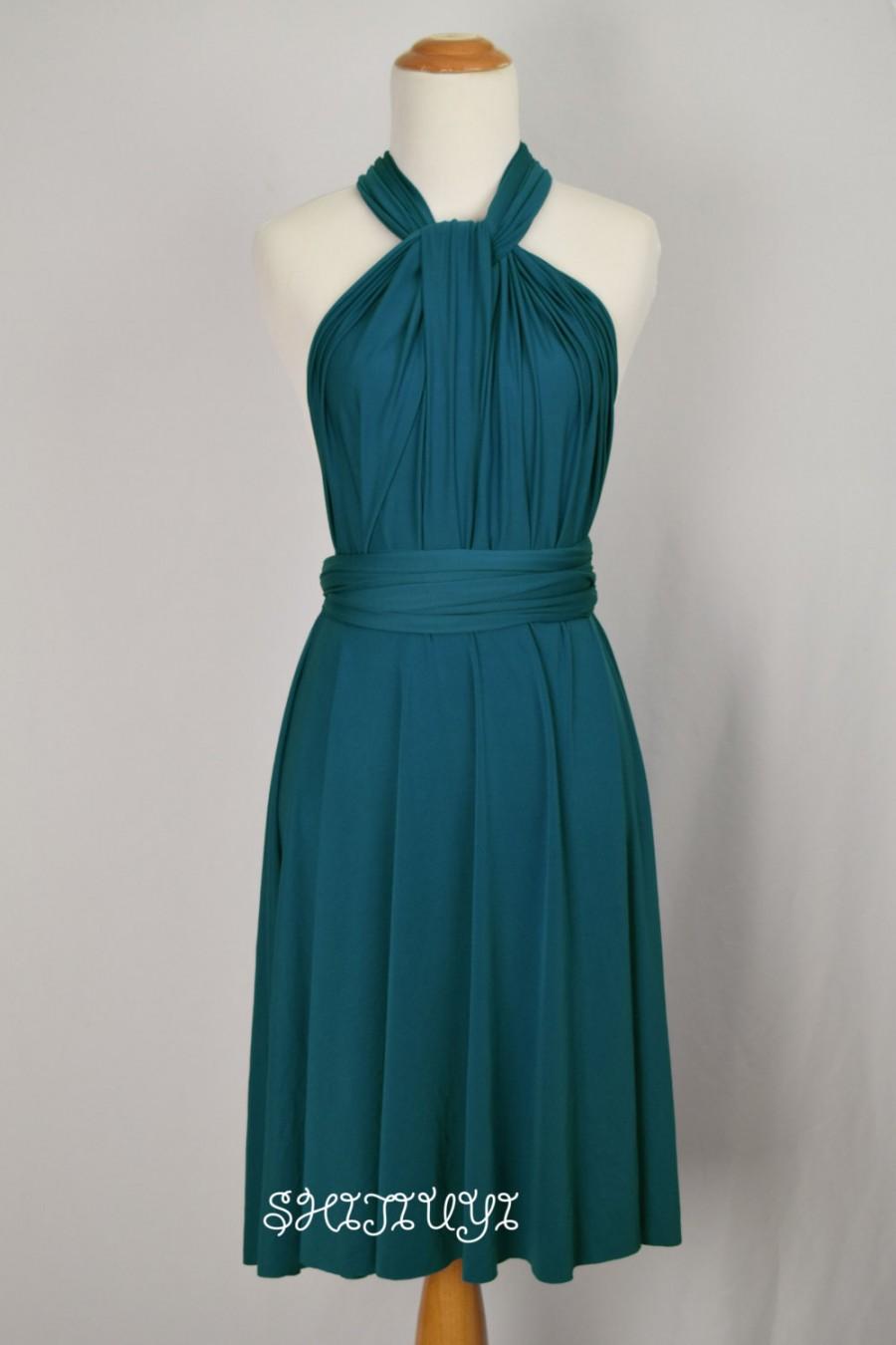 Hochzeit - Bridesmaid Dress Teal Infinity Dress  Knee Length Wrap Convertible Dress S239