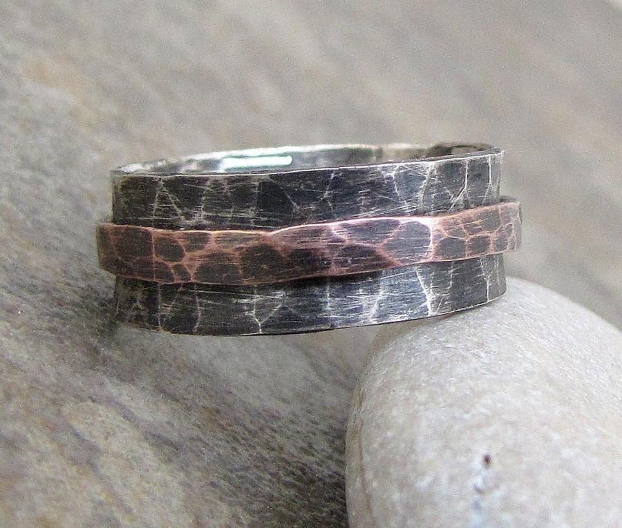 Hochzeit - Silver Spinner Ring Copper Silver Ring Hammered Spinner Ring Mens Wedding Band Rustic Wedding Rings Unique Wedding Bands Gift for Him