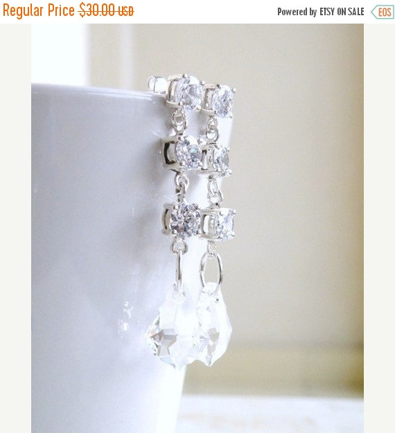 زفاف - SALE 35% Off Bridal Earrings CZ Swarovski Crystal Silver Post Stud CNE13