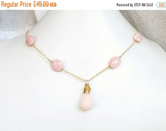 Mariage - SALE 35% Off Pink Opal Gold Necklace AAA Teardrop GN5