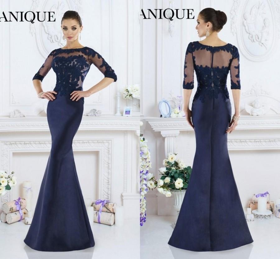 Wedding - Modest Mermaid 2016 Janique Evening Dresses Jewel Half Sleeve Appliques Lace Royal Blue Illusion Elegant Party Gowns Satin Formal Online with $109.95/Piece on Hjklp88's Store 
