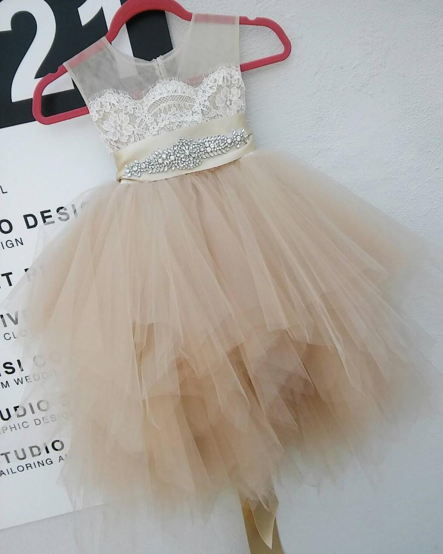 زفاف - Champagne blush 'Bianca' flowergirl dress
