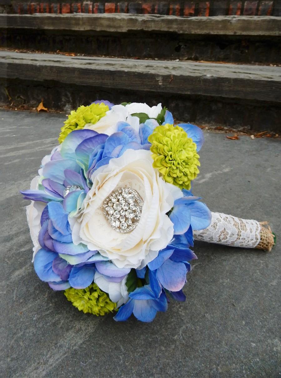 Свадьба - Peony Wedding bouquet, Periwinkle, Green, Ivory Peony Bouquet, Brooch Bouquet, Silk Flower Bouquet, Brooch Bouquet, Bridal Bouquet, BQ-RW