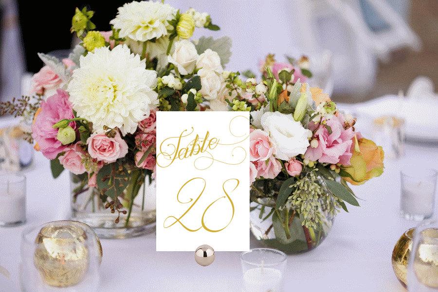 Wedding - Elegant Table Numbers Printable, Wedding Table Numbers, White and Gold Wedding Table Numbers