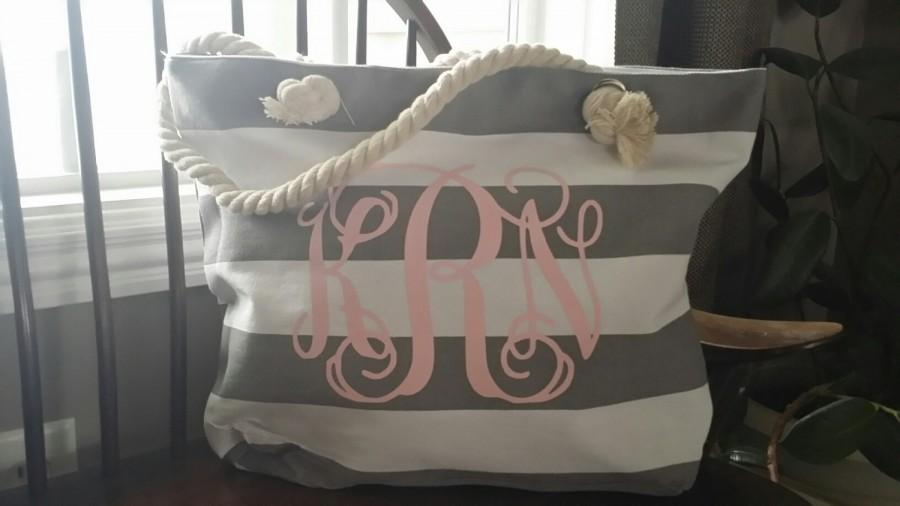 Mariage - Monogrammed Beach Bag - Several colors, Bridal Gift, Monogrammed Tote, Monogrammed Tote Bag, Bridal Party, Beach Bag, Beach Tote, Grey Tote
