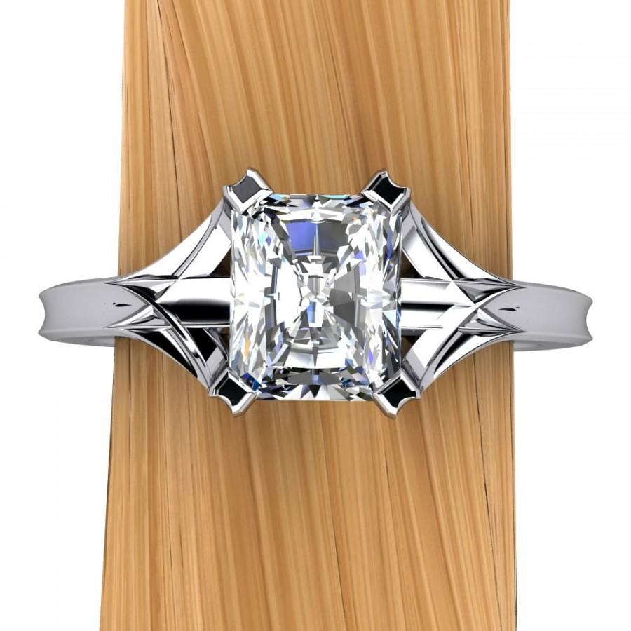 Wedding - Platinum Diamond Engagement Ring, Radiant Cut 1 Carat, Architectural Setting - Free Gift Wrapping