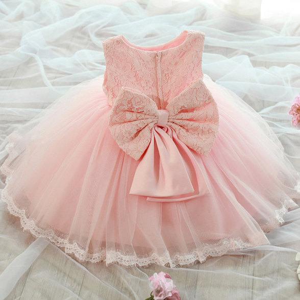 Wedding - Flower Girl Dress, Girl's Pink Lace Dress, 2nd Birthday Dress, Baby Pink Lace Dress, Birthday Dress