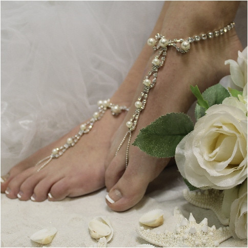 Hochzeit - Parisian pearl wedding barefoot sandas