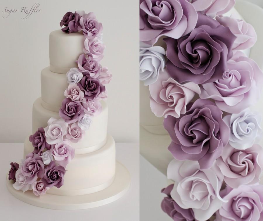 Hochzeit - Purple Rose Cascade Wedding Cake