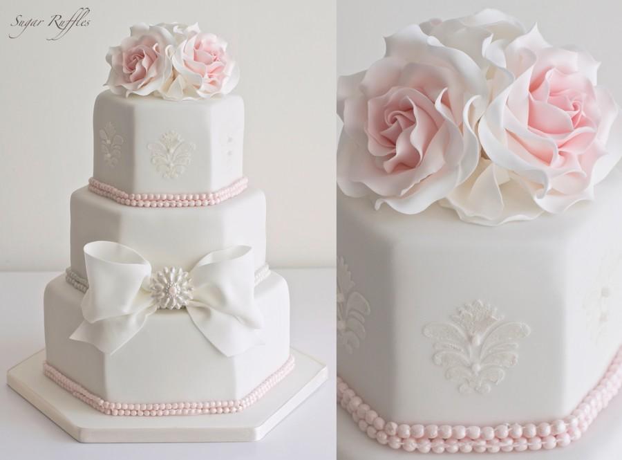Wedding - Pink Rose Pearl Wedding Cake