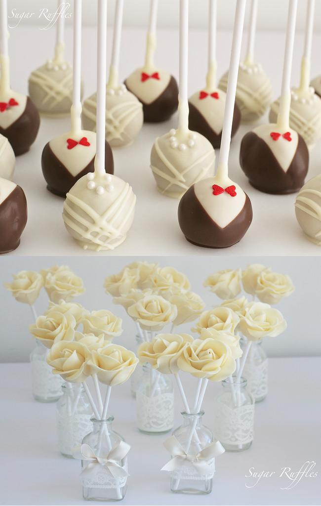 Wedding - Bride & Groom And White Chocolate Rose Cake Pops