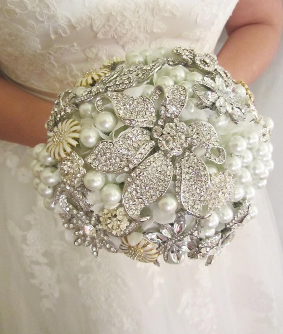 زفاف - Brooch bouquet, Brooch and pearl bouquet, Alternative bridal bouquet,Custom bouquet - Made to order