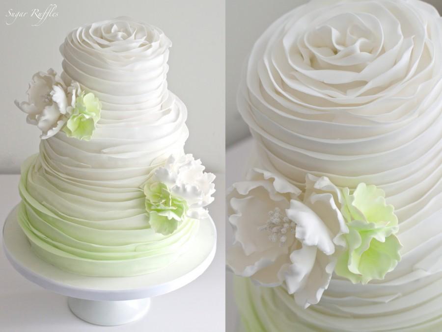 Wedding - Green Ombre Ruffle Wedding Cake