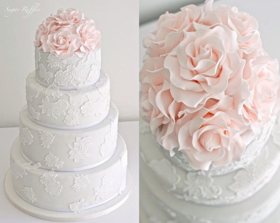 Wedding - Blush Rose Lace Wedding Cake