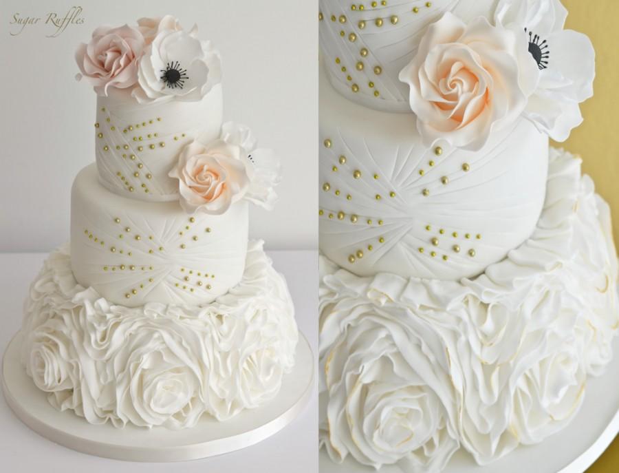 Wedding - Ruffle Rose Wedding Cake