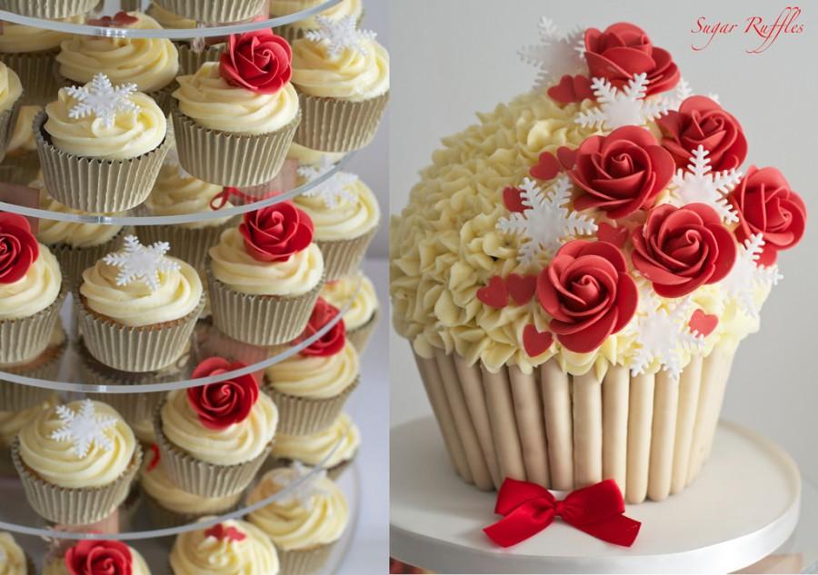 Wedding - Red Rose And Snowflake Cupcakes